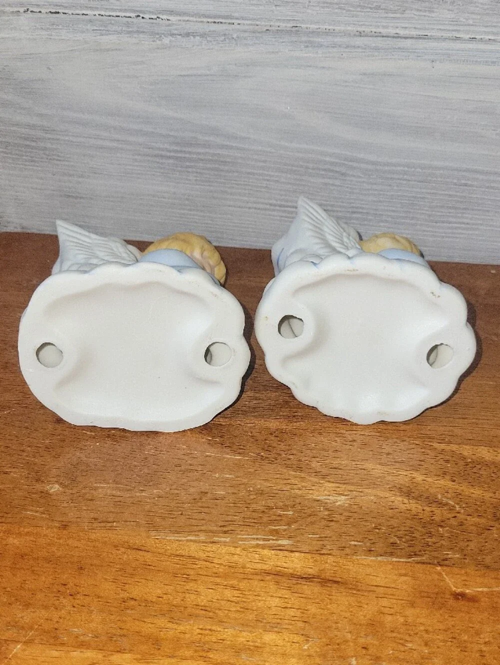 Porcelain Praying Angel Figurines Pair in Light Blue Candle Holders